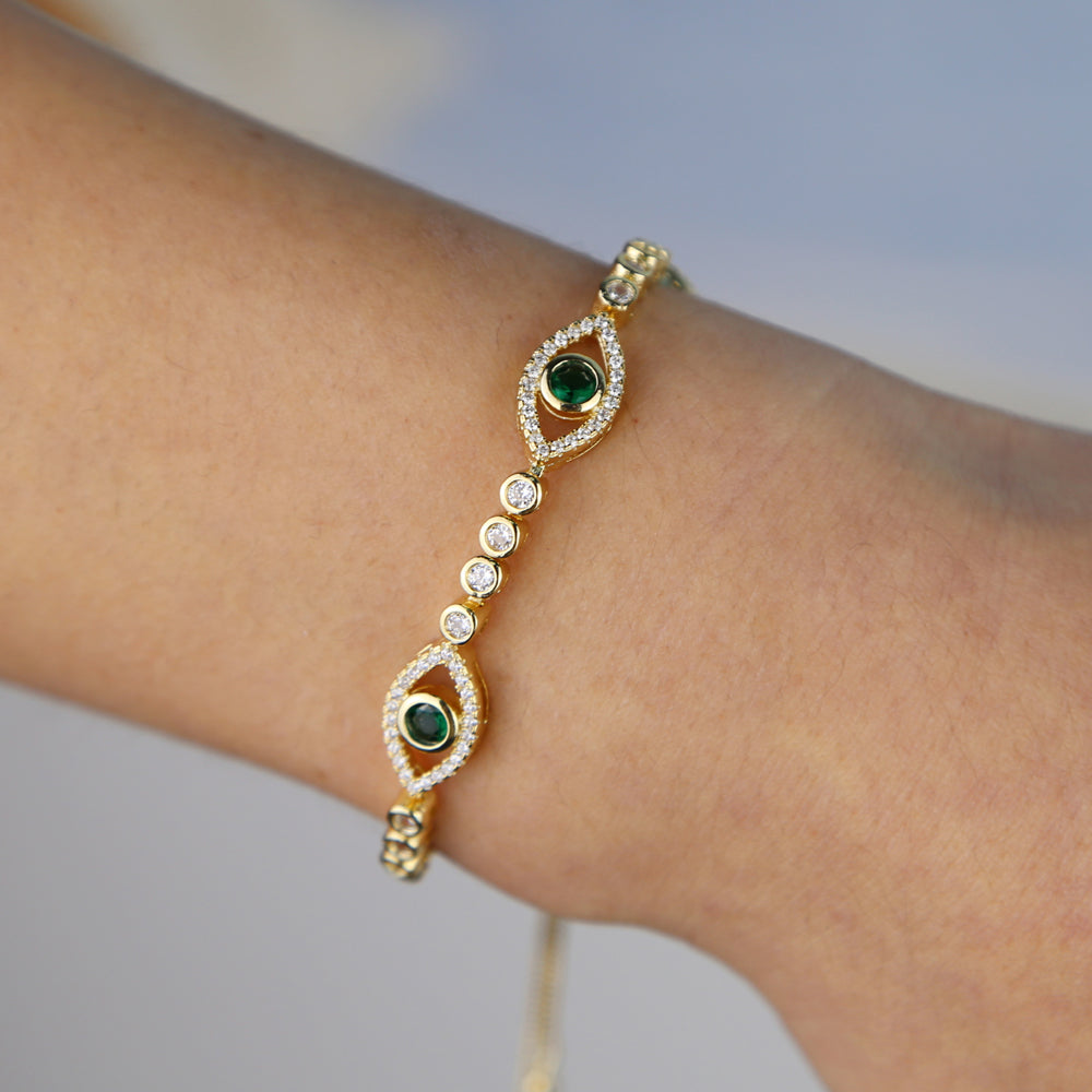 Charmed Protection: Gold Evil Eye Tennis Bracelet