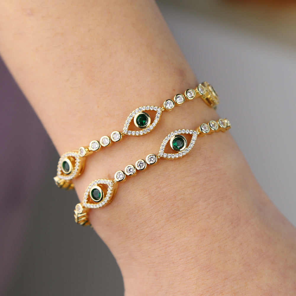 Charmed Protection: Gold Evil Eye Tennis Bracelet