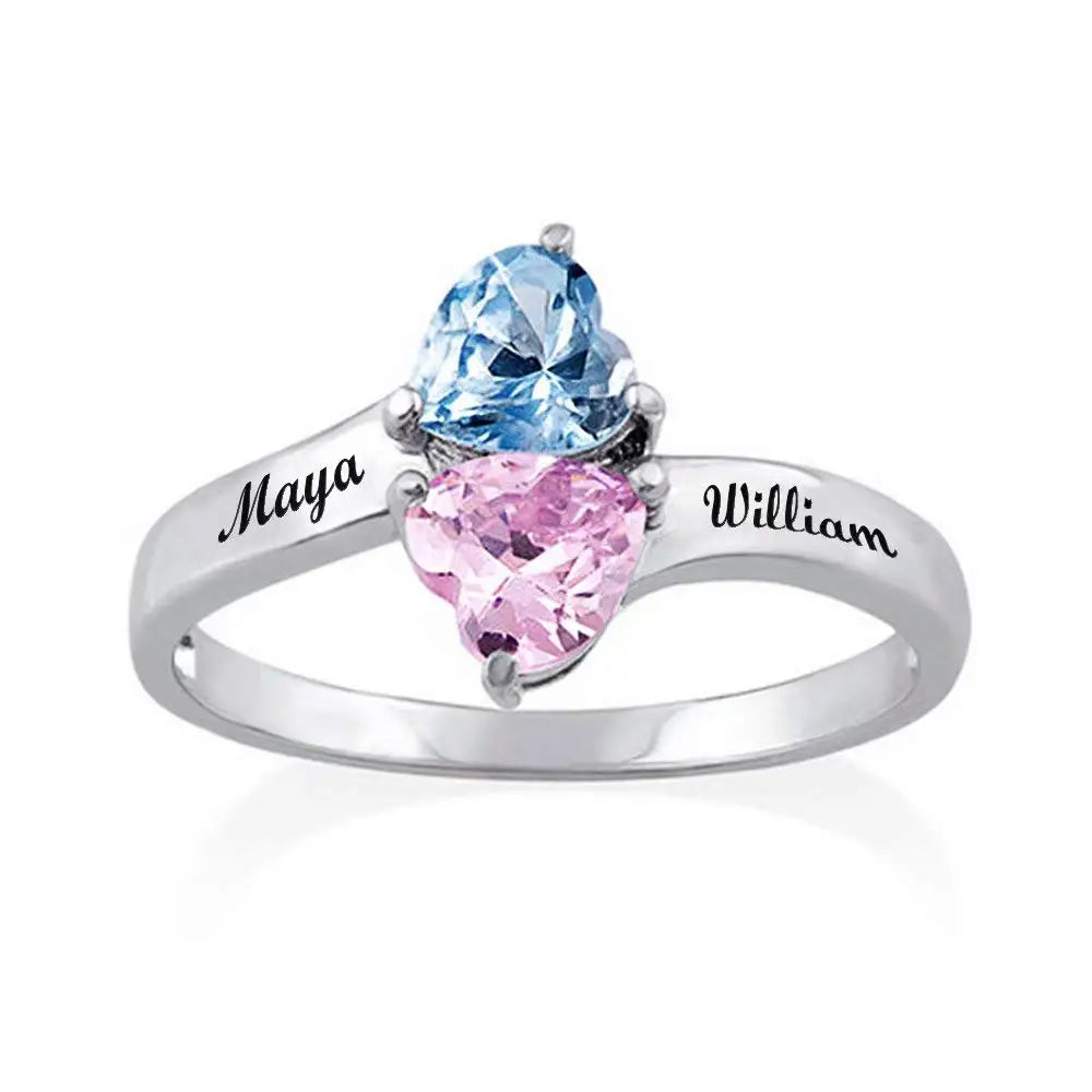 Engraved Heart Shaped Birthstone Zircon Ring