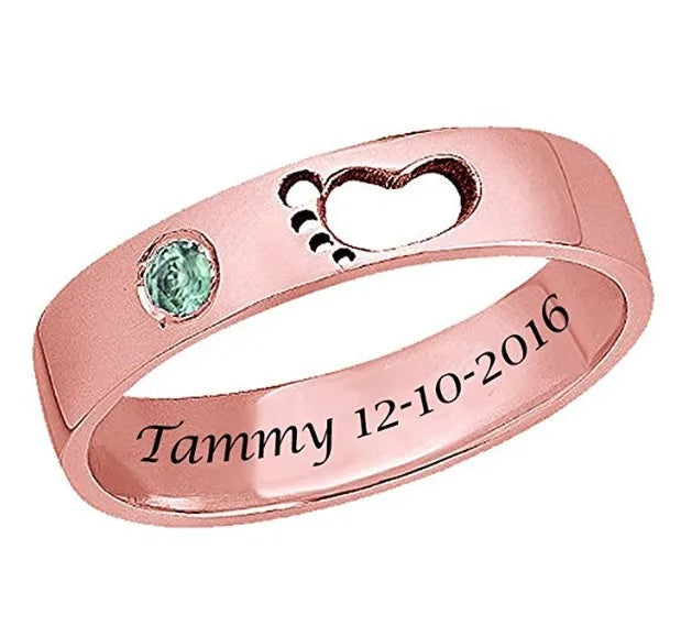 Engraved Baby's Name Birthday with Birthstone Ring