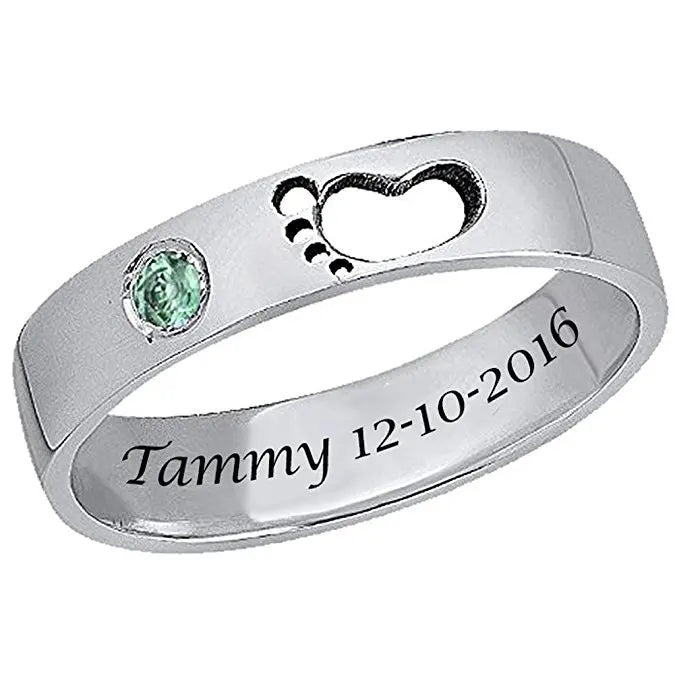 Engraved Baby's Name Birthday with Birthstone Ring