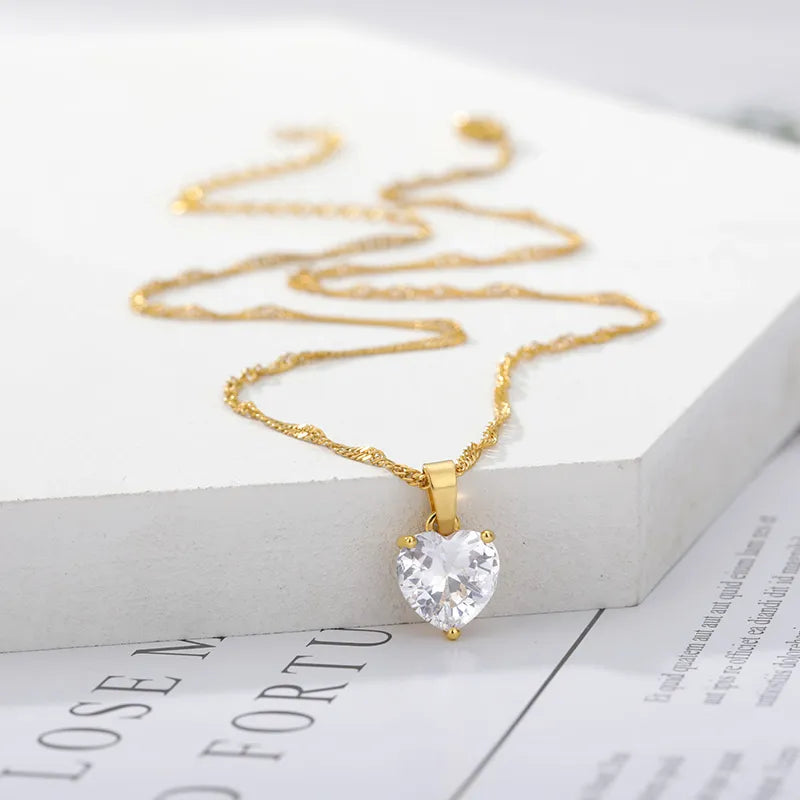 Zircon Heart Pendant Necklace