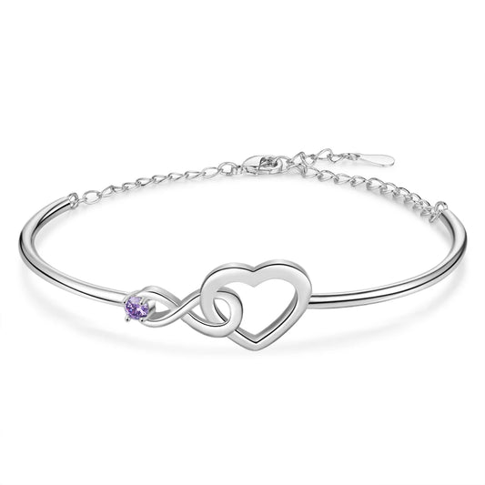 Personalised Engraved Infinity Heart Bracelet with Birthstone