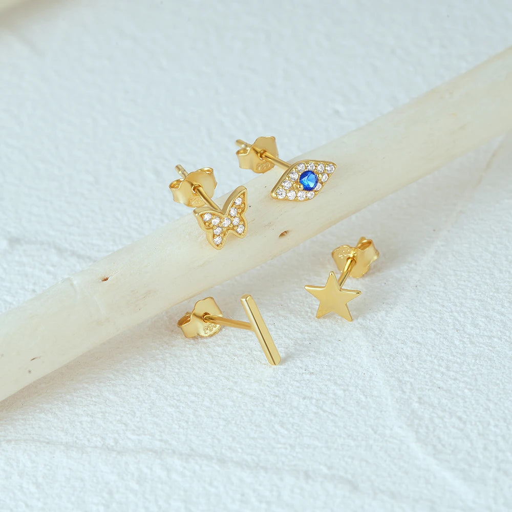 Evil Eye Star Butterfly Piercing Stud Earring Set