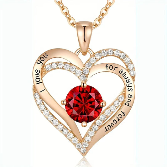 Eternal Rose Box - W/ Red Zircon Heart Pendant Necklace