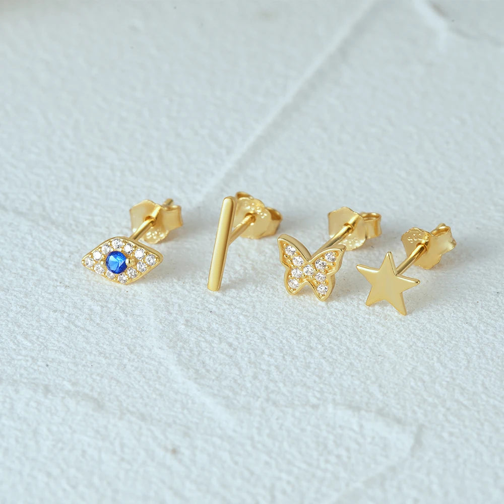 Evil Eye Star Butterfly Piercing Stud Earring Set