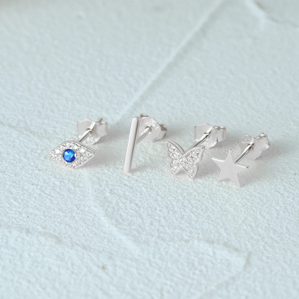 Evil Eye Star Butterfly Piercing Stud Earring Set