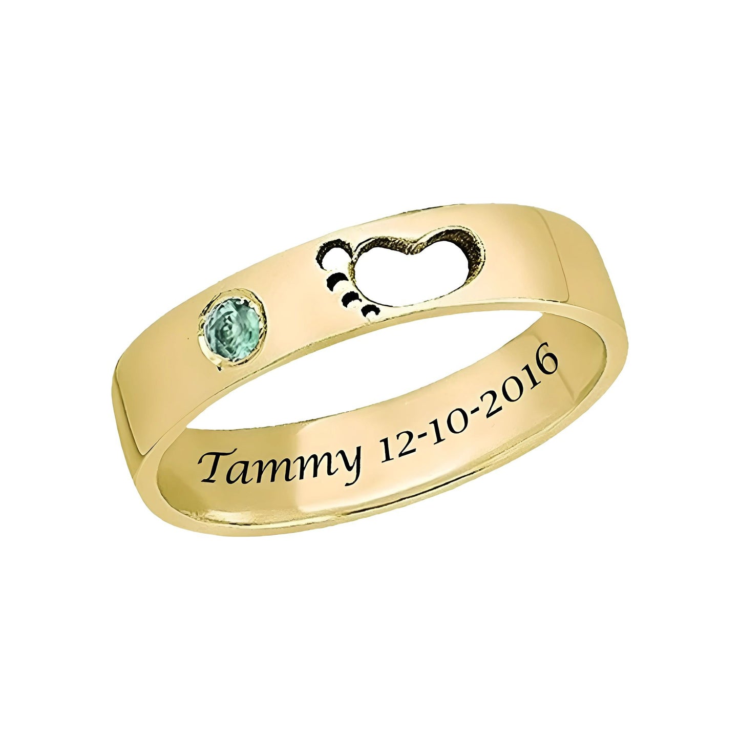 Engraved Baby's Name Birthday with Birthstone Ring